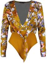 Thumbnail for your product : boohoo Petite Velvet Floral Plunge Bodysuit