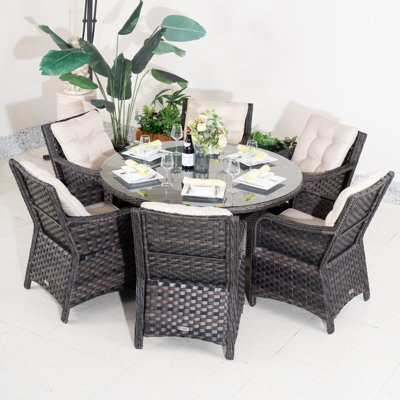 Direct Wicker Edford 6-Person Wicker Patio Dining Set With Rectangular Table, Cushions Included