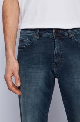 Boss Regular-fit jeans in dark-blue super-stretch denim
