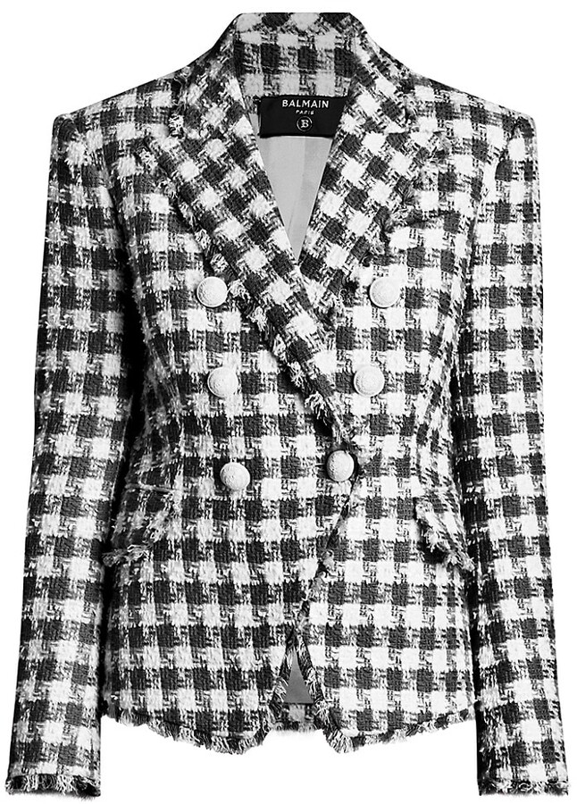 Balmain Gingham Tweed 6-Button Jacket - ShopStyle
