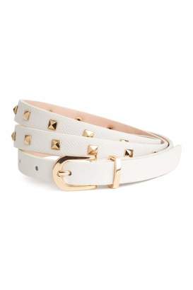 H&M Narrow Belt with Studs - White/gold-colored - Women