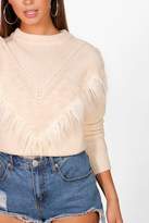 Thumbnail for your product : boohoo Petite Faux Fur Trim Oversized Jumper