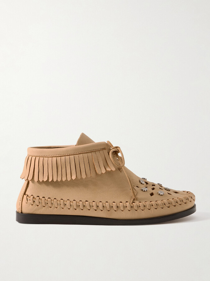 Isabel Marant Felsa Fringed Embellished Suede Ankle Boots - Neutrals