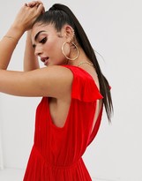 Thumbnail for your product : ASOS DESIGN plunge beach maxi dress with ruffle shoulders & high low hem