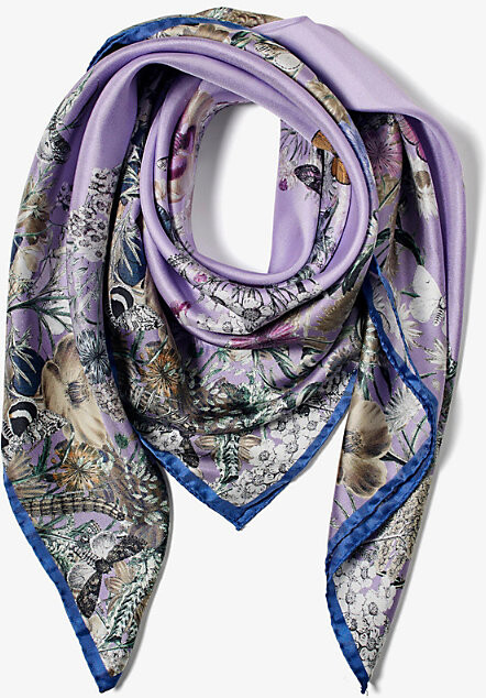 Pink and Lavender Horse and Flower Print Scarf | Large Women's Satin Silk  Scarves 