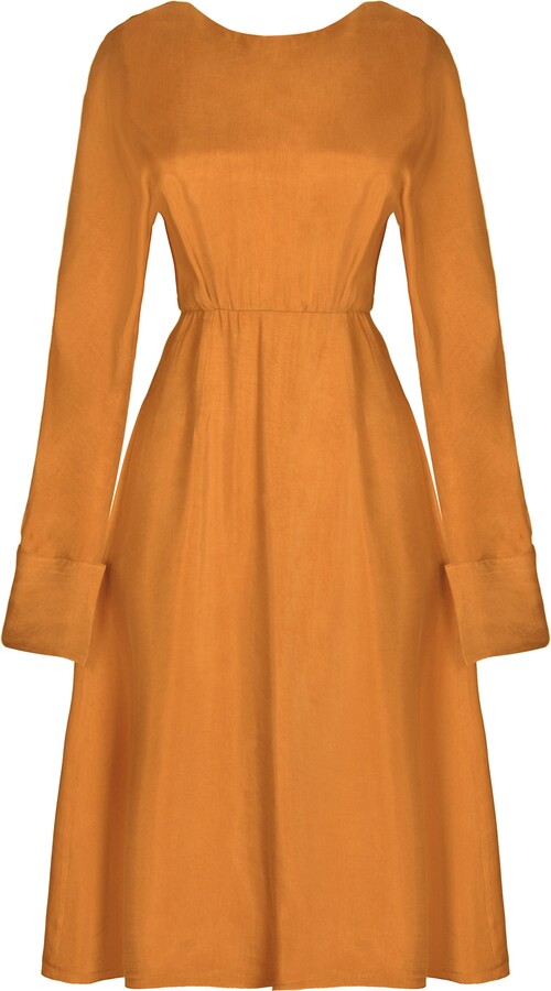 Labelrail x Collyer Twins Gold Applique Puff Sleeve Mini Dress in Washed Orange