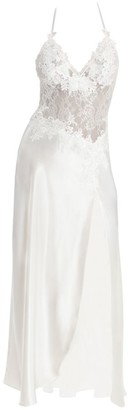 Jonquil Sutton Lace Bodice Side Slit Satin Night Gown