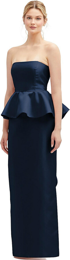 Alfred Sung Strapless Satin Maxi Dress with Cascade Ruffle Peplum Detail