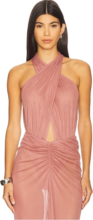 Sally LaPointe Mesh Halter Cutout Bodysuit