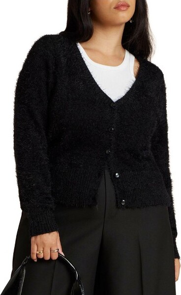 ELOQUII ELOQUIIFuzzyCardigan-14/16,BlackOnyx