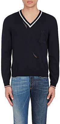 Lanvin Men's Distressed Wool V-Neck Sweater