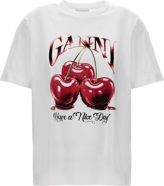 【新品未使用】GANNI CHERRY Relaxed Tee Bright White White Basic Jersey Cherry Relaxed T-shirt