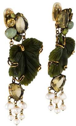 Iradj Moini Pearl & Multistone Leaf Chandelier Earrings