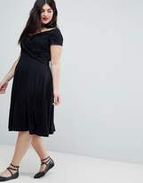 Thumbnail for your product : ASOS Curve CURVE Bardot Midi Skater Dress With Ruched Front
