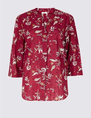 Marks and Spencer Pure Cotton Floral Print 3/4 Sleeve Blouse