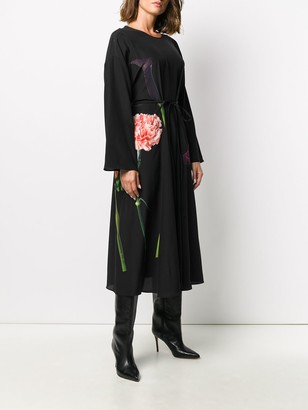 Valentino Tie-Waist Floral Print Dress