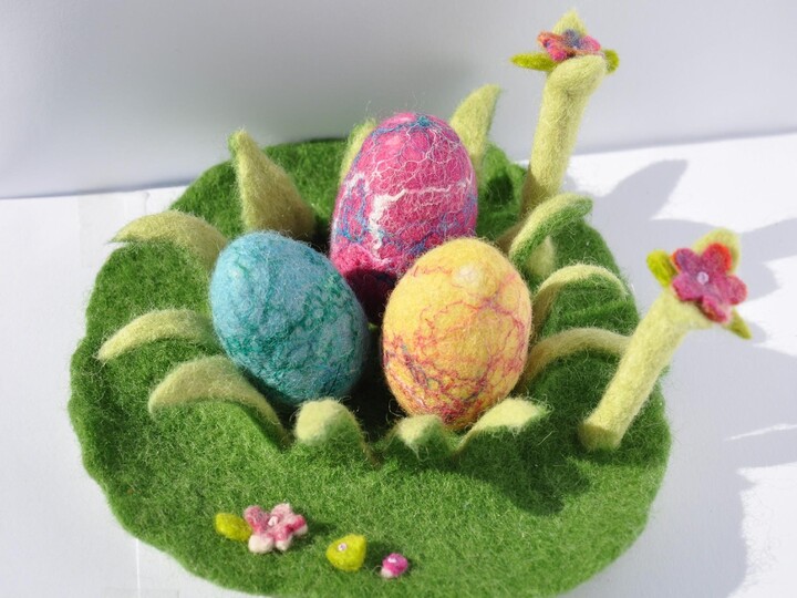 Etsy Felted Easter Spring Decor Gift Decoration Egg Flower Grass Garden Waldorf Play Mat Bunny Season Table Playscape Handmade