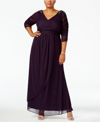 Adrianna Papell Plus Size Embellished Faux-Wrap Gown