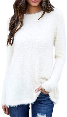 Huixin Stricktop Women's Elegant Comfortable Soft Mohair Pullover Long  Sleeve O-Neck Chic Warm Autumn Sweater Solid Color Casual (White 3XL) -  ShopStyle Plus Knitwear