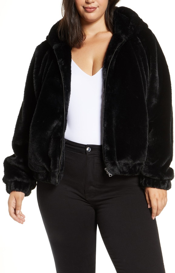plus size faux fur bomber jacket