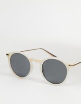 Thumbnail for your product : ASOS DESIGN frame round sunglasses with metal arms in pearlise finish - WHITE