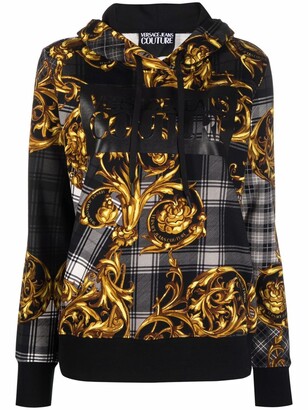 Versace Jeans Couture Barocco-check print cotton hoodie - ShopStyle Long  Sleeve Tops