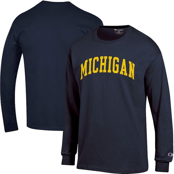 Men's Champion Navy Michigan Wolverines Basic Arch Long Sleeve T-Shirt