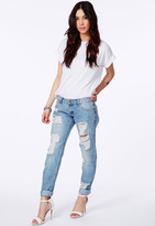 Thumbnail for your product : Missguided Blue Ripped Boyfriend Jeans In Light Vintage