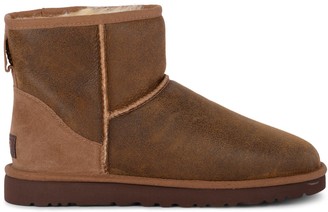 UGG Classic Mini Bomber Brown Sheepskin And Suede Ankle Boots - ShopStyle