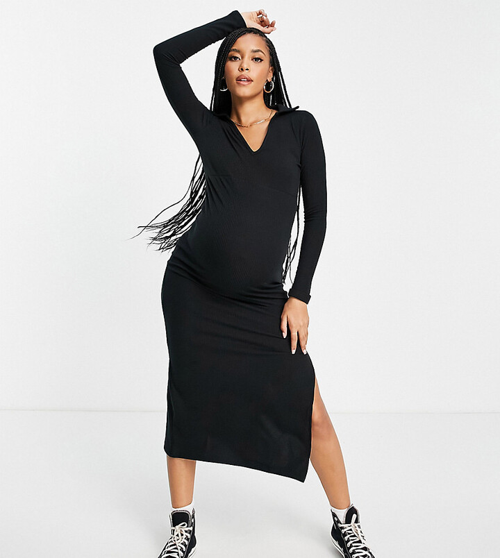 Topshop Maternity collared jersey midi dress in black - ShopStyle