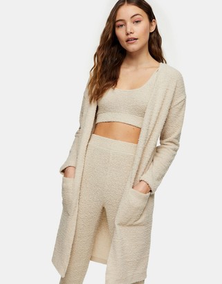 Topshop co-ord fluffy cardigan in taupe