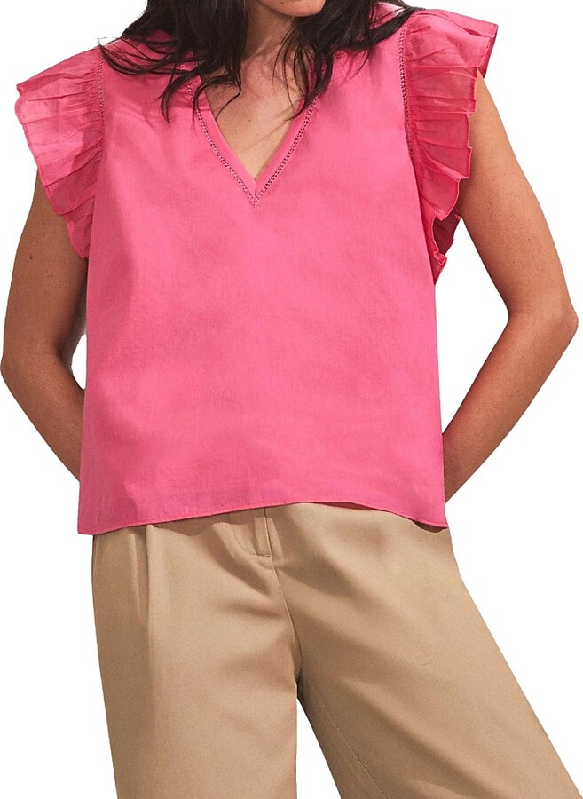 Ro & Zo Cotton Frill Sleeve Top