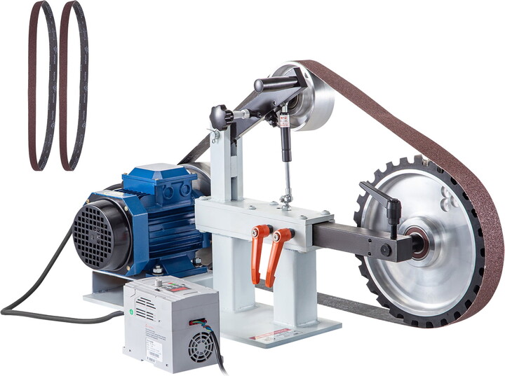 KFFKFF 1500W 2HP Metalworking Belt Sander Grinder, 2" x 82" Adjustable Speed, 3-in-1 Sander Polisher with 3 Grinding Moulds & Flat Platen Tool Rest, Ideal for Knife Crafting