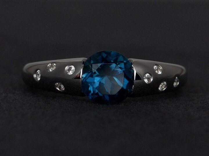 Etsy London Blue Topaz Ring Round Cut Silver Engagement Promise Bezel Setting