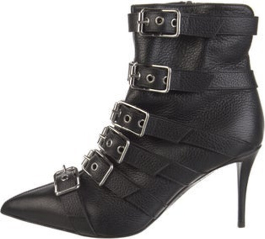 Giuseppe Zanotti Leather Ankle Lace-Up Boots Black Metallic & Silver Pointed-Toes Multistrap & Concealed Zip Closure at Sides