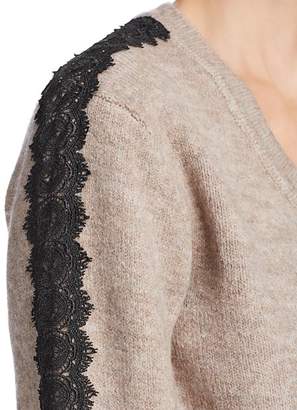 Catherine Malandrino Lace-Trimmed V-Neck Sweater