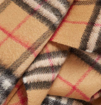 Burberry Fringed Checked Cashmere Scarf - Tan