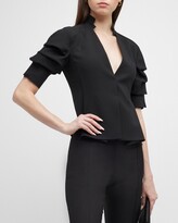 Thumbnail for your product : Akris Shirred-Sleeve Fitted Cashmere Jacket