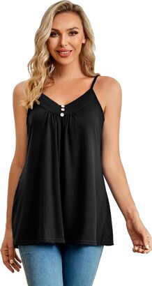 Closhion Big Size Cami Tank Women Sleeveless Summer Casual Camisole Pleated  Tank Tops with Button (S (UK 6-8) - ShopStyle