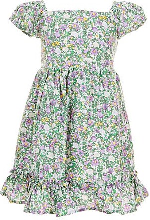 Popatu Little Girls Floral Print Cap Sleeve Smocked Dress