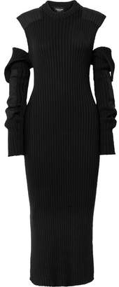 Calvin Klein Cutout Ribbed Cotton Midi Dress - Black