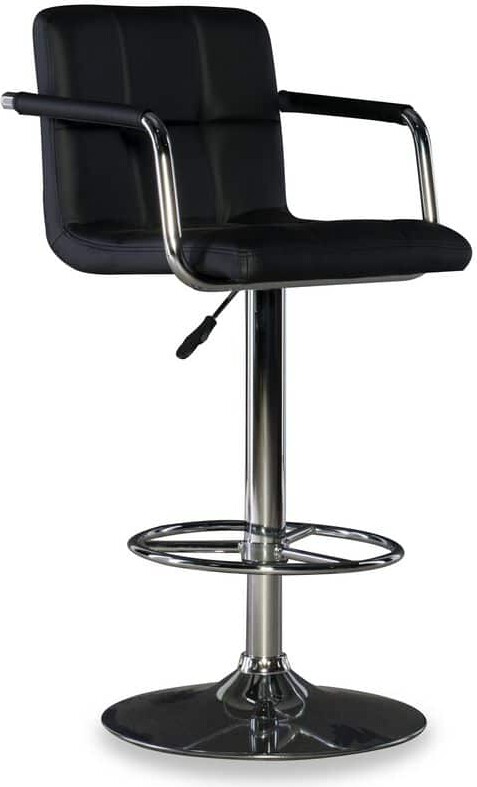 Powell Company Smith Adjustable 44 in. H Black and Chrome Low Back Metal Bar Stool with Faux Leather Seat