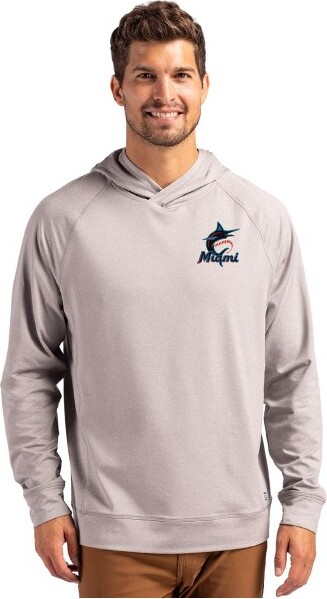 Cutter & Buck MiamiMarlinsCutter&BuckAdaptKnitRecycledMensHeatheredHoodedPullover-BlackHeather-L