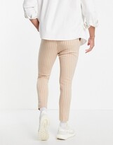 Thumbnail for your product : ASOS DESIGN wool mix tapered smart trouser in peach pinstripe