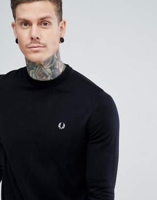 Fred Perry Crew Neck Cotton Jumper In Black