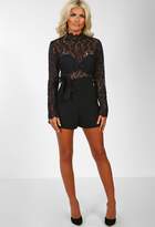 Thumbnail for your product : Pink Boutique Queen Bee Black Crochet Top Long Sleeve Playsuit