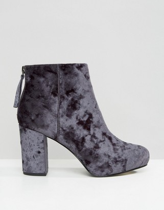 Office Annie Gray Velvet Heeled Ankle Boots