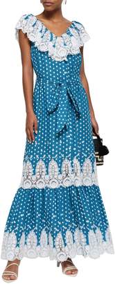 Miguelina Lace-paneled Polka-dot Cotton-gauze Maxi Dress