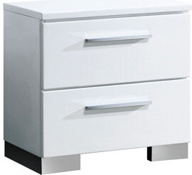 Latitude Run Glossy White 2 Drawers Nightstand With Bearing Metal Glides And Handles For Bedroom Solid Wood Drawers, Ambiance