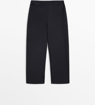 パンツ Massimo Dutti- Flowing barrel fit trousers with seam detail Flowing high-waist barrel fit trousers · Olive · Dressy
